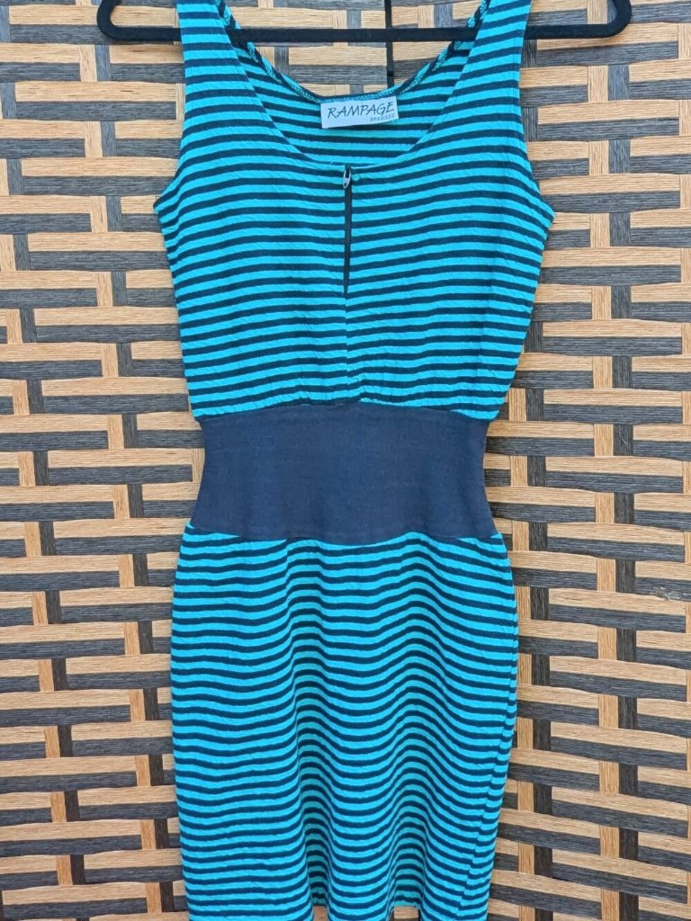 Vintage 90s Rampage Striped Bodycon Tank Mini Dress Jade Green and Black. Small